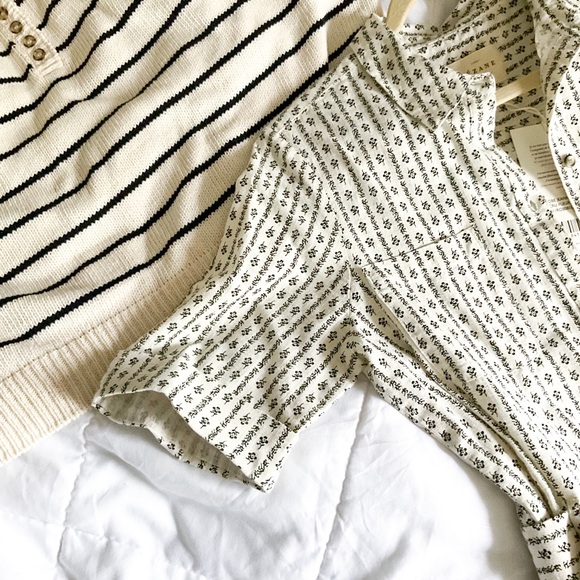 Sezane Jeanne Dress Shirt Dress Off White Black Flowers 34 US 2 - Picture 7 of 7